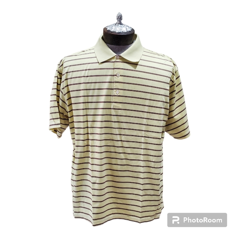 Peter Millar Shirt Short Sleeve Yellow Stripe Size M Logo